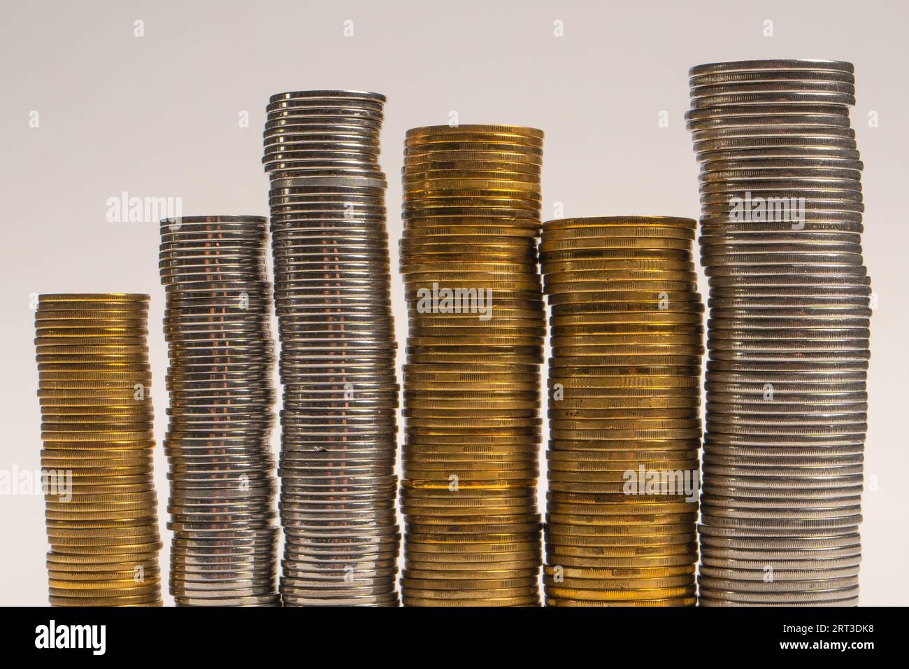 Pile of coins isolated on a white background. Banking and money. Stock Photo