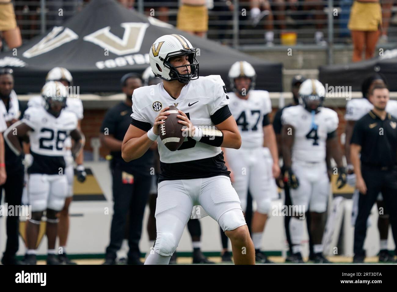 Vanderbilt quarterback AJ Swann 5 looks to pass against Wake