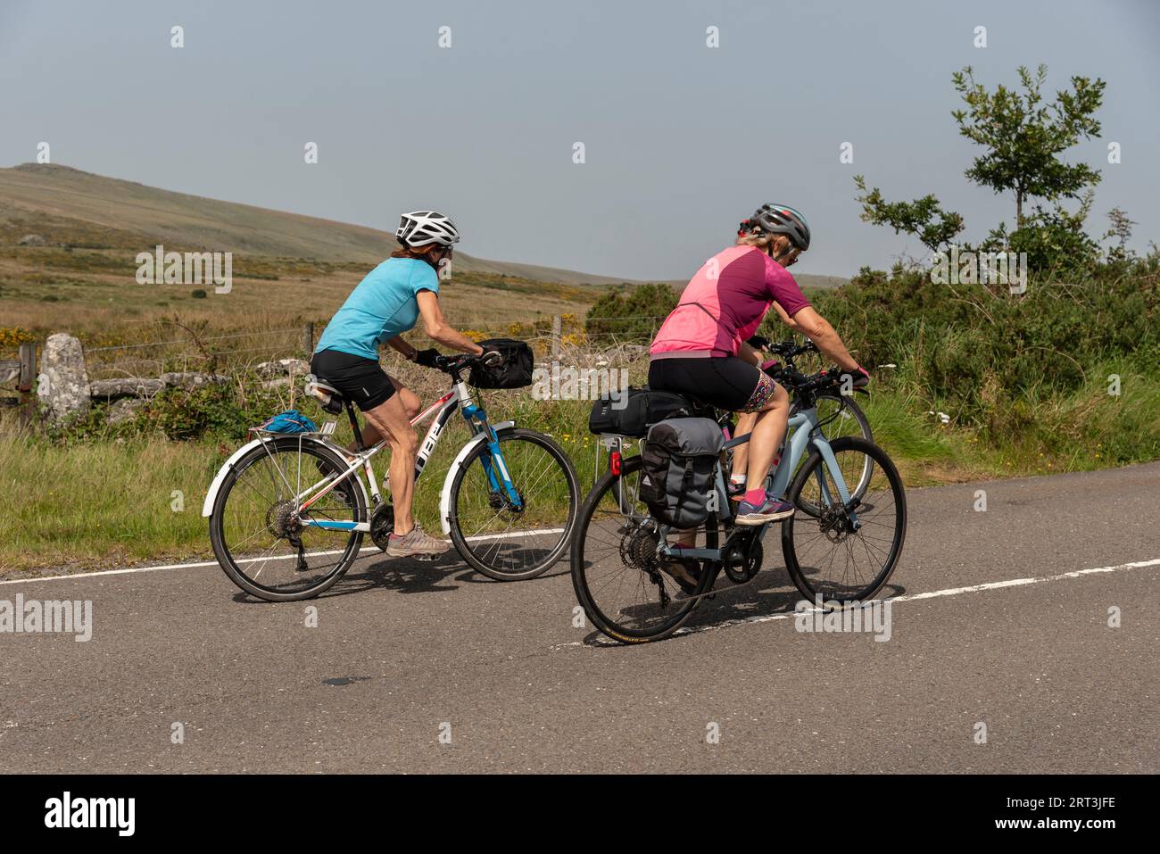Dartmoor, Devon, England, UK. September 2023. Group of female cyclists