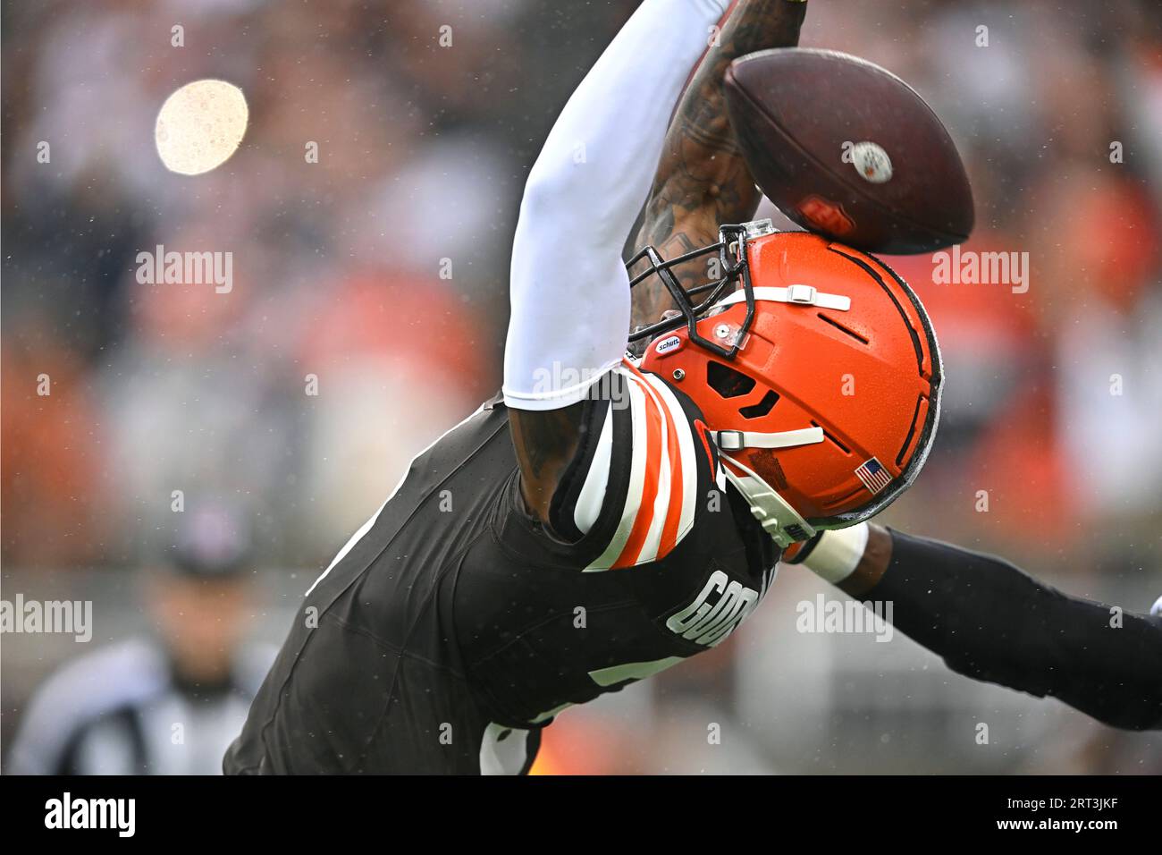 browns football helmet hit The ball hits the helmet of Cleveland Browns wide receiver Marquise Goodwin  as he fails to make the catch during the first half of an NFL football game  against the Cincinnati Bengals