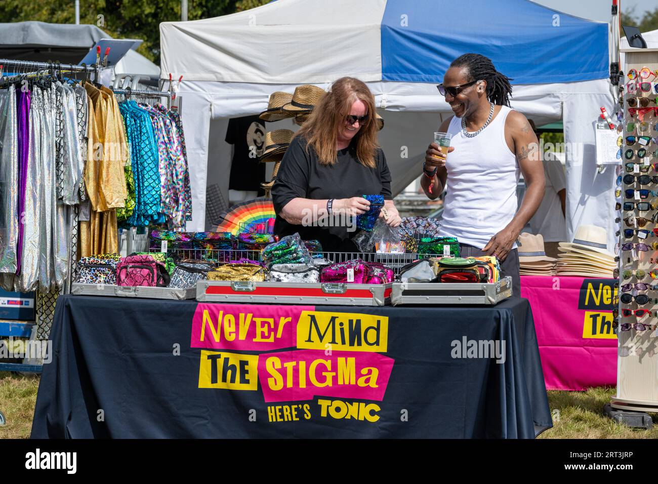 Festival traders with clothing. Music festival. Mucky Weekender