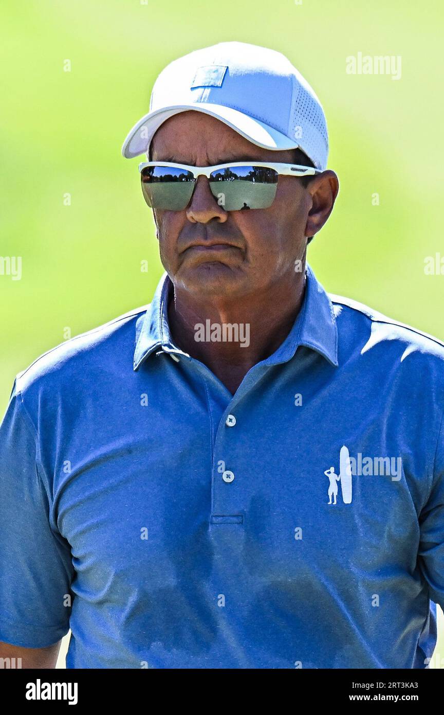 st louis usa tom pernice jr 10th sep 2023 the green of the first hole reflects in the sunglasses of tom pernice jr of the united states during the final round of the ascension charity classic held at norwood hills country club in jennings mo richard ulreichcsmalamy live news credit cal sport mediaalamy live news 2RT3KA3