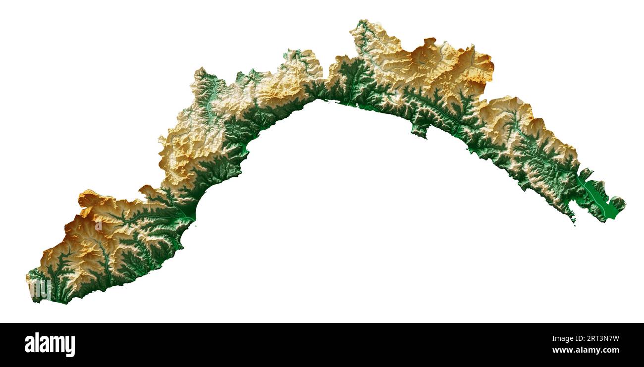 Liguria A region of Italy Detailed - Liguria A Region Of Italy Detailed 3d Rendering Of A Shaded Relief Map Rivers Lakes Colored By Elevation Pure White Background 2RT3N7W