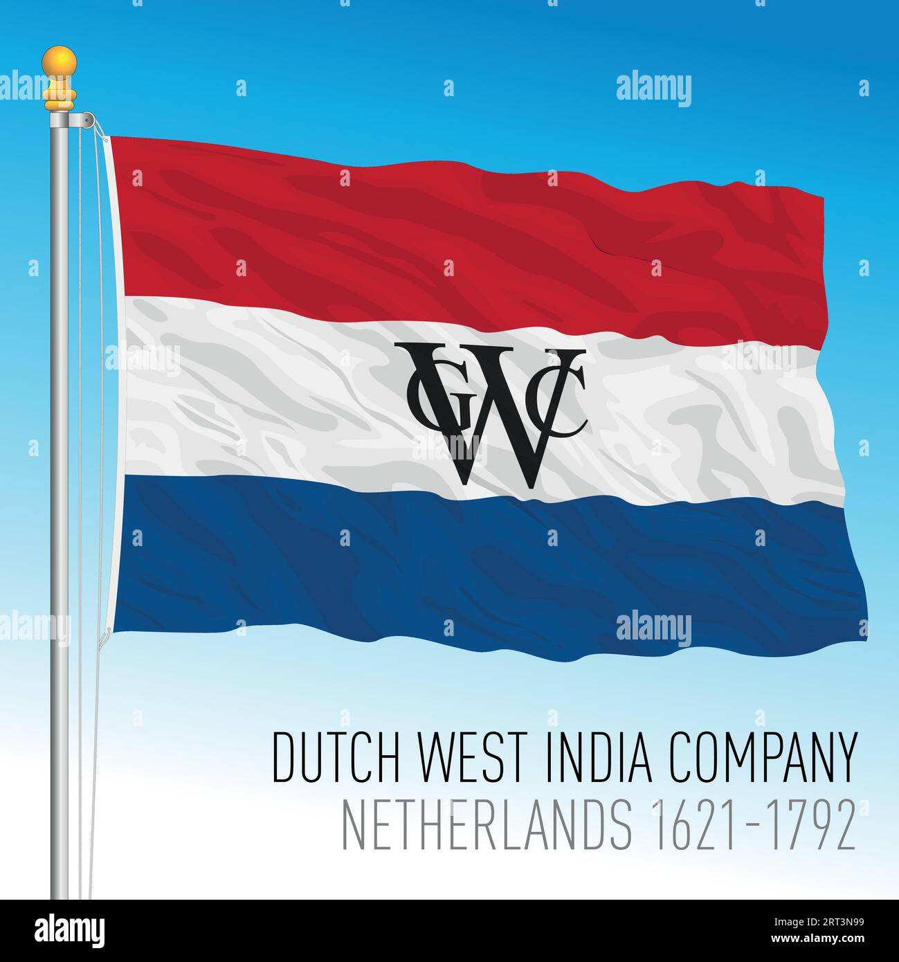 Dutch West India Company waving historical flag, Netherlands, 1621-1792, vector illustration Stock Vector