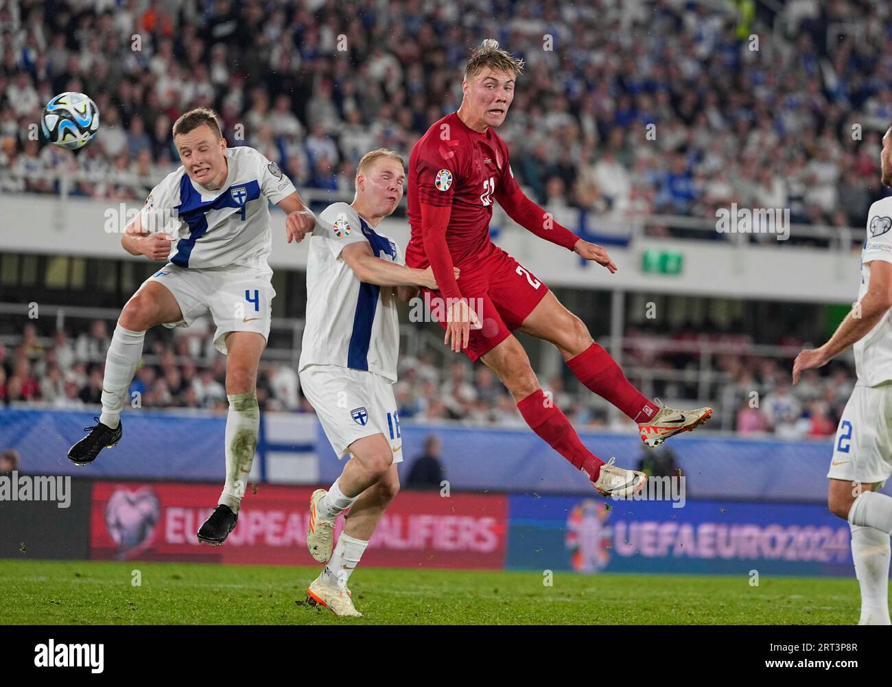 Hjlund September 10 2023: Rasmus Højlund (Denmark) heads during a Group H ...