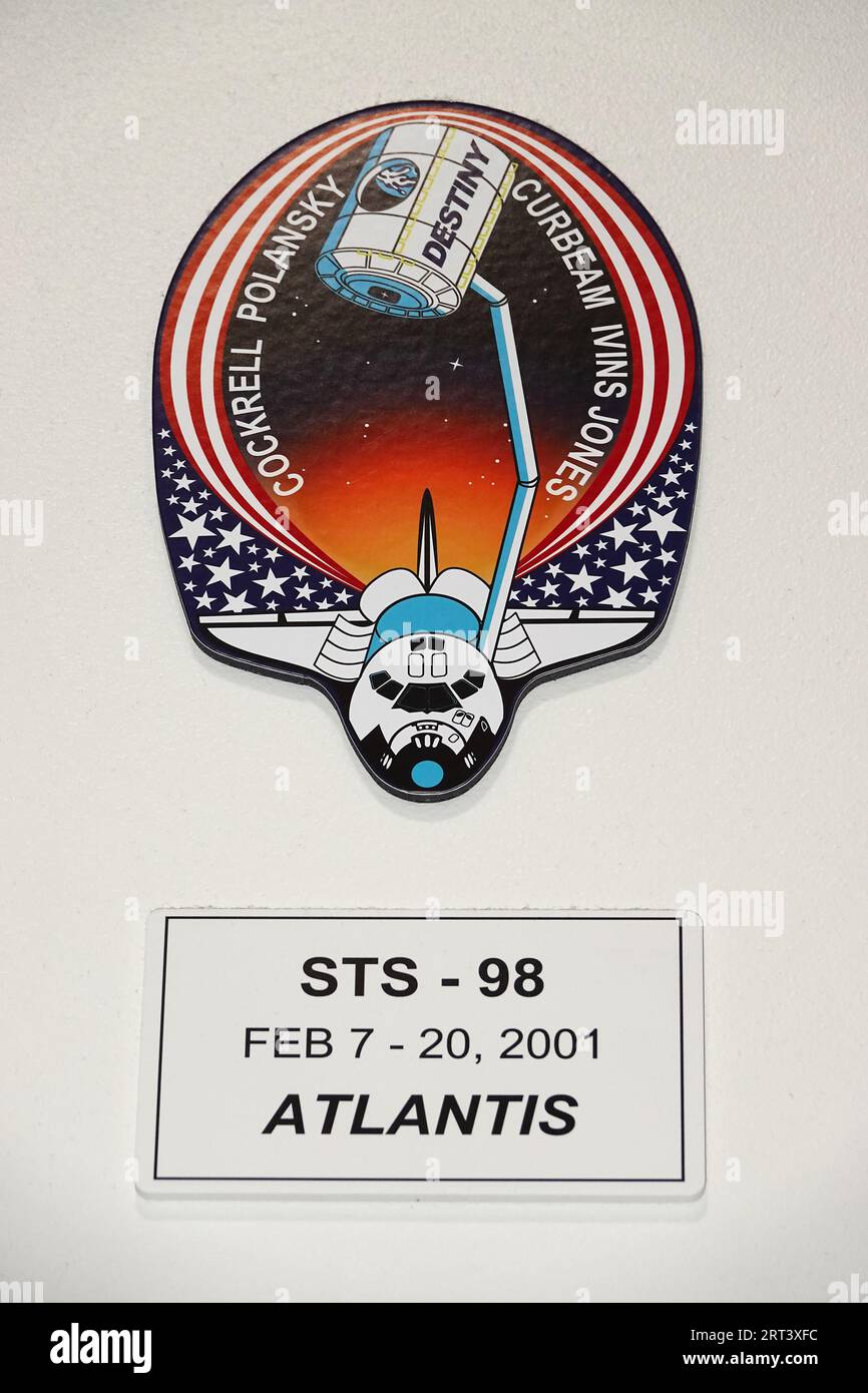 Space patch image for Space Transportation System-98 (Space Shuttle Atlantis) on display at Space Center Houston Stock Photo