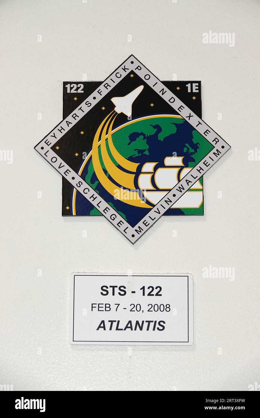 Space patch image for Space Transportation System-122 (Space Shuttle Atlantis) on display at Space Center Houston Stock Photo