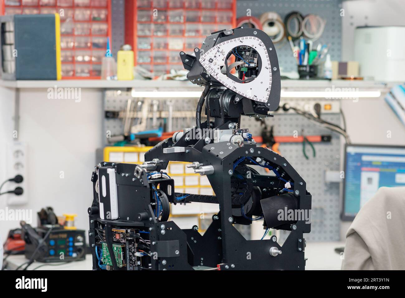 Perm, Russia - July 13, 2023: humanoid robot in the process of assembly ...