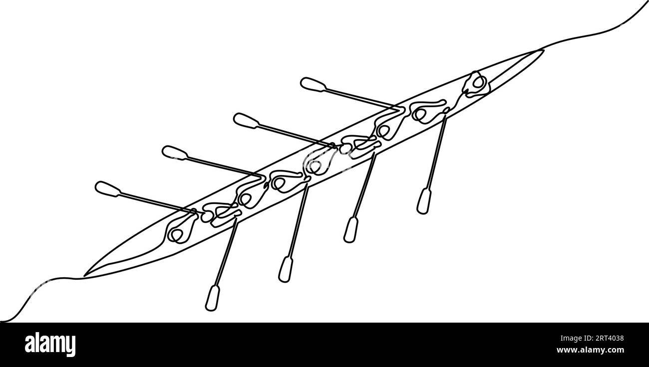 Team member rowing boat Teamwork concept. Continuous one line drawing