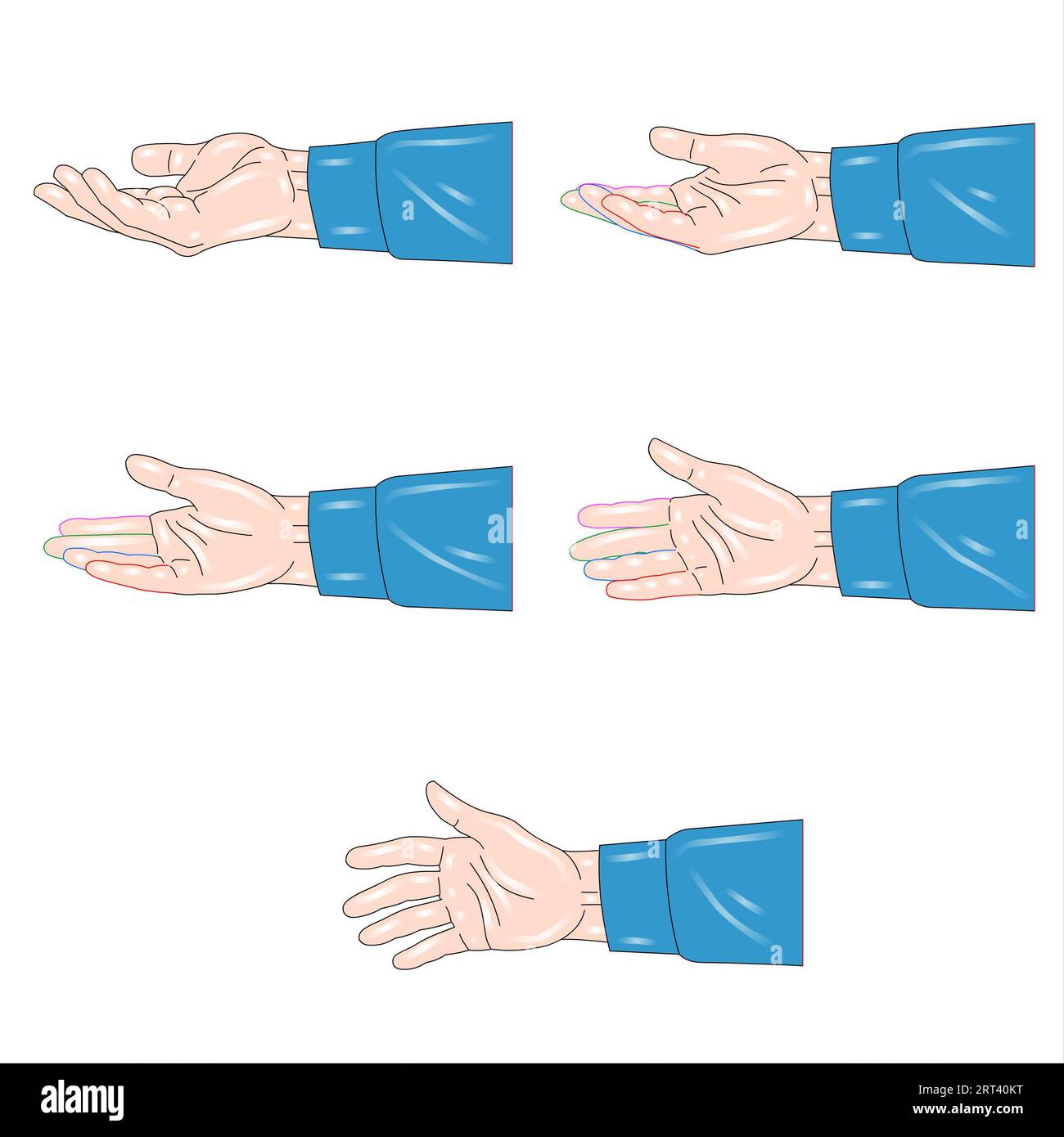 Illustration of a set of hands showing different gestures on a white background Stock Photo