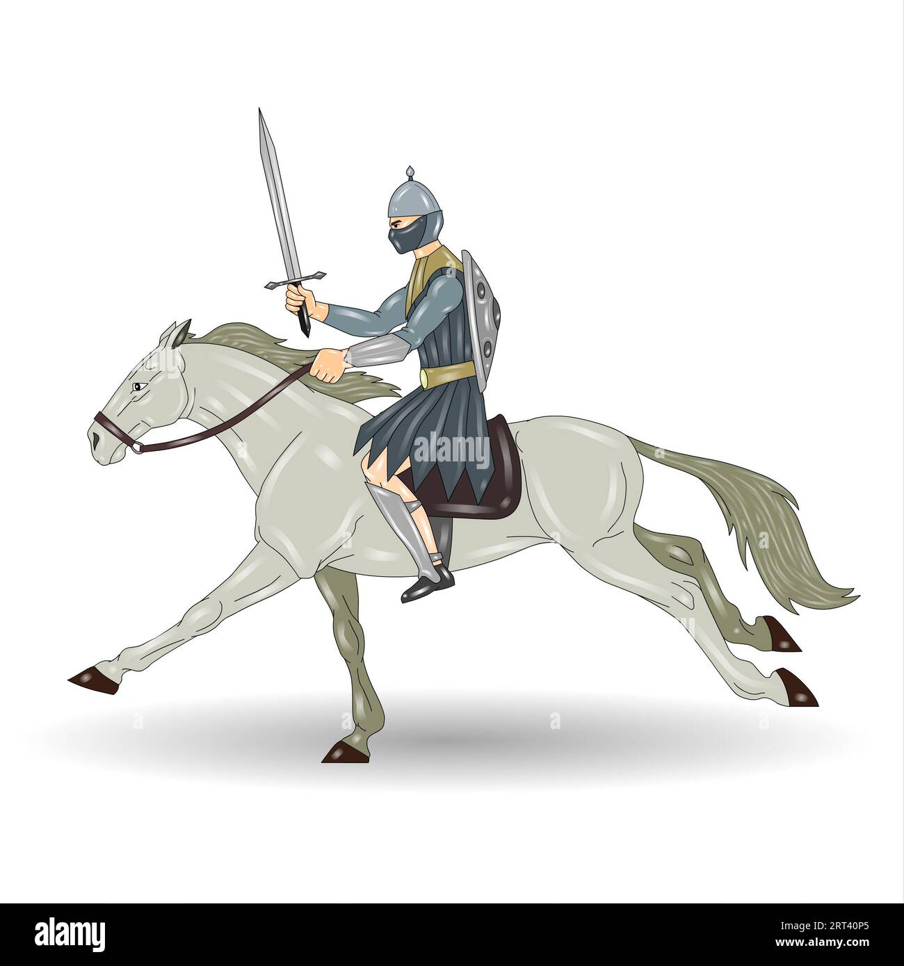Knight on horseback with sword. Vector illustration isolated on white background. Stock Photo