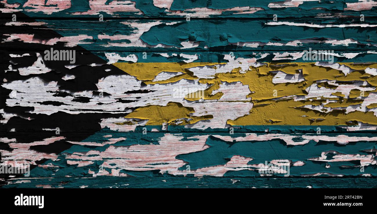 Flag of the Bahamas painted on a grunge wooden board Stock Photo - Alamy