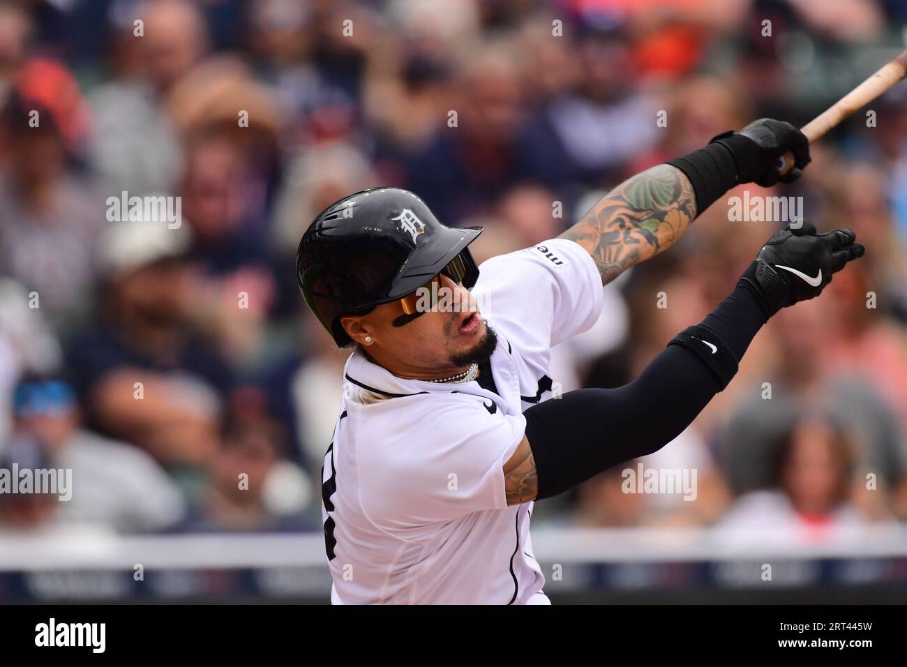 DETROIT, MI - SEPTEMBER 10: Detroit Tigers SS Javier Baez (28) at bat during the game between Chicago White Sox and Detroit Tigers on September 10, 2023 at Comerica Park in Detroit, MI (Photo by Allan Dranberg/CSM) Credit: Cal Sport Media/Alamy Live News Stock Photo