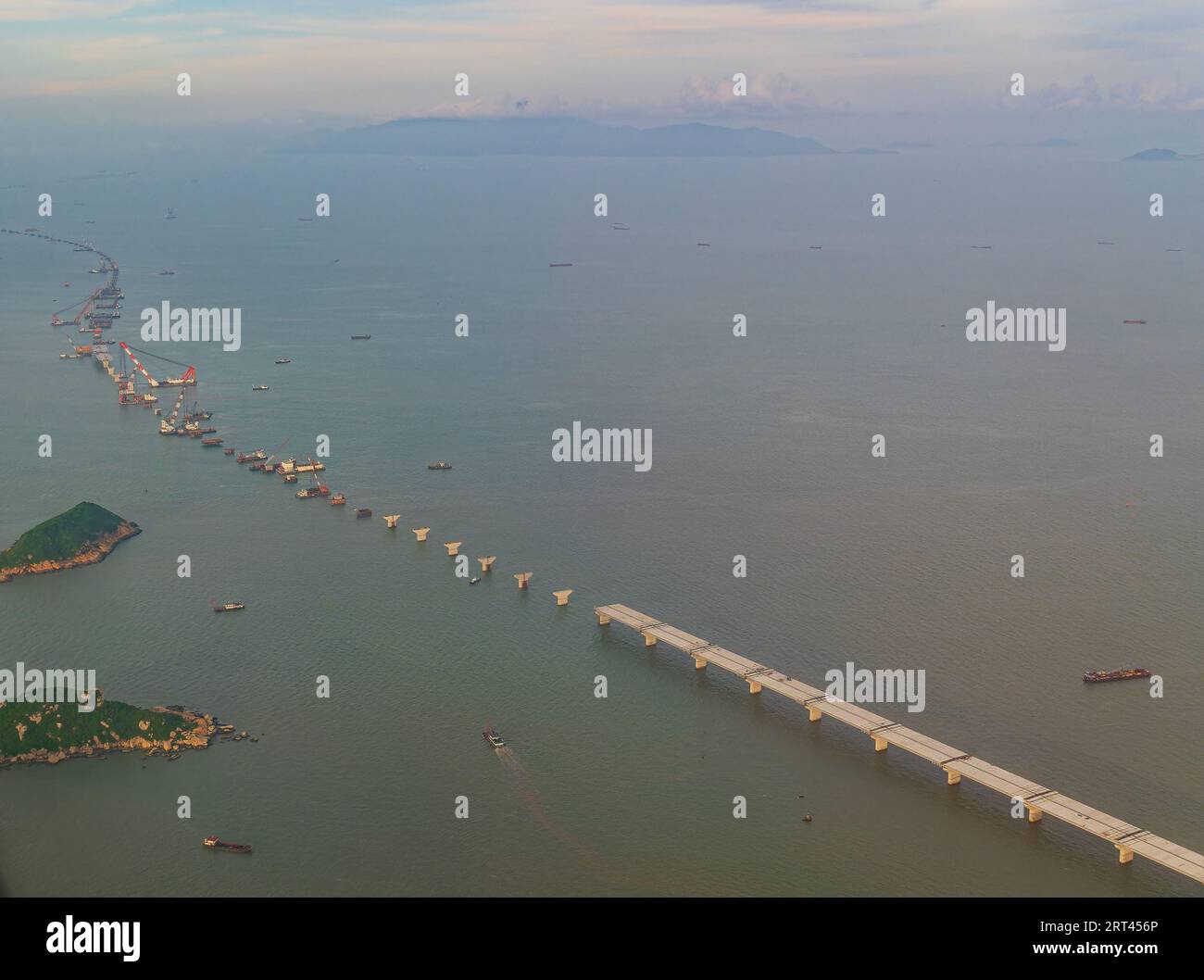 Aerial view of the Hong Kong Zhuhai Macau Bridge construction site at China Stock Photo