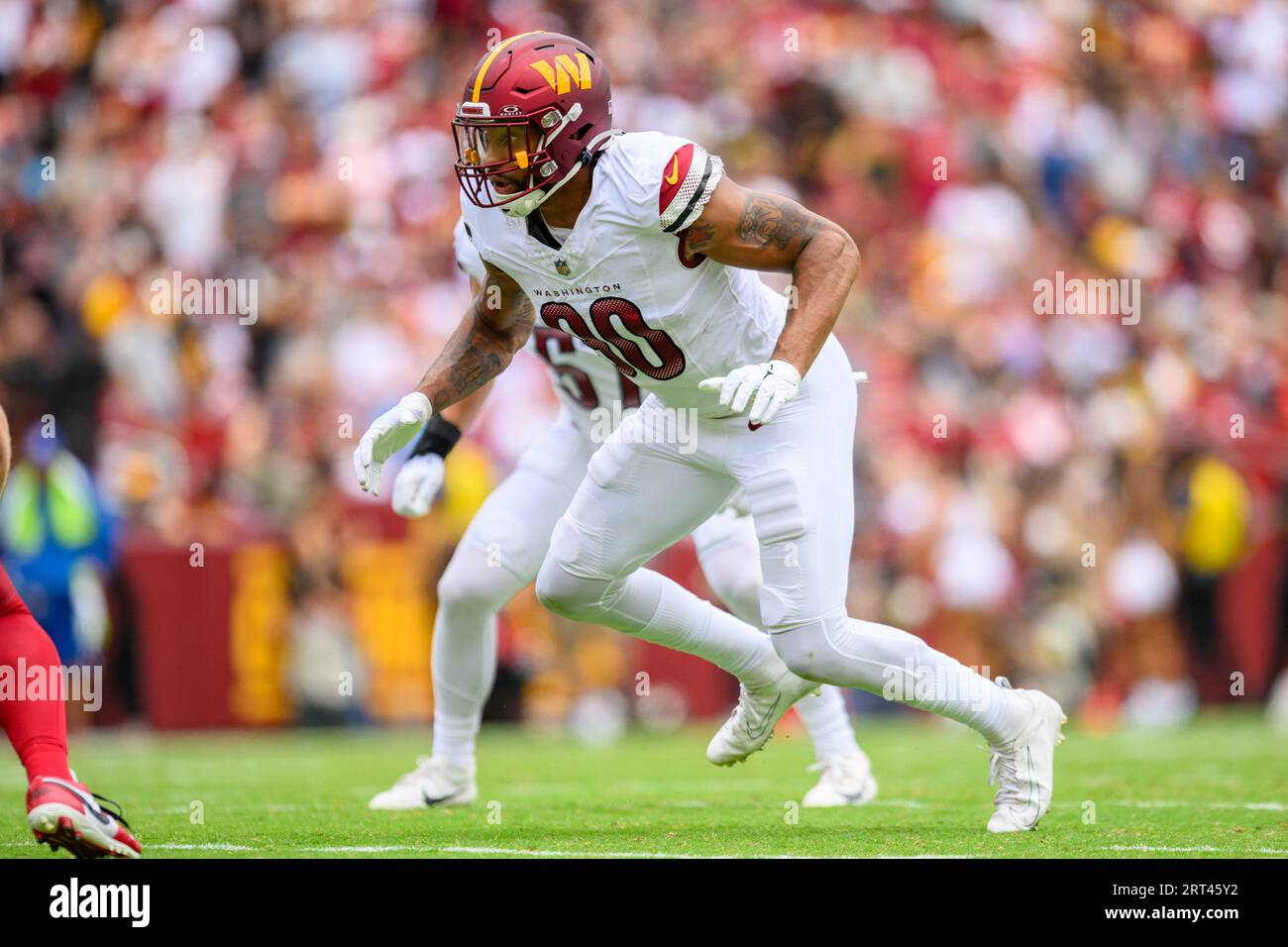 Landover, MD, USA. 10th Sep, 2023. Washington Commanders defensive end Montez Sweat (90) rushes the passer during the NFL game between the Arizona Cardinals and the Washington Commanders in Landover, MD. Reggie Hildred/CSM/Alamy Live News Stock Photo