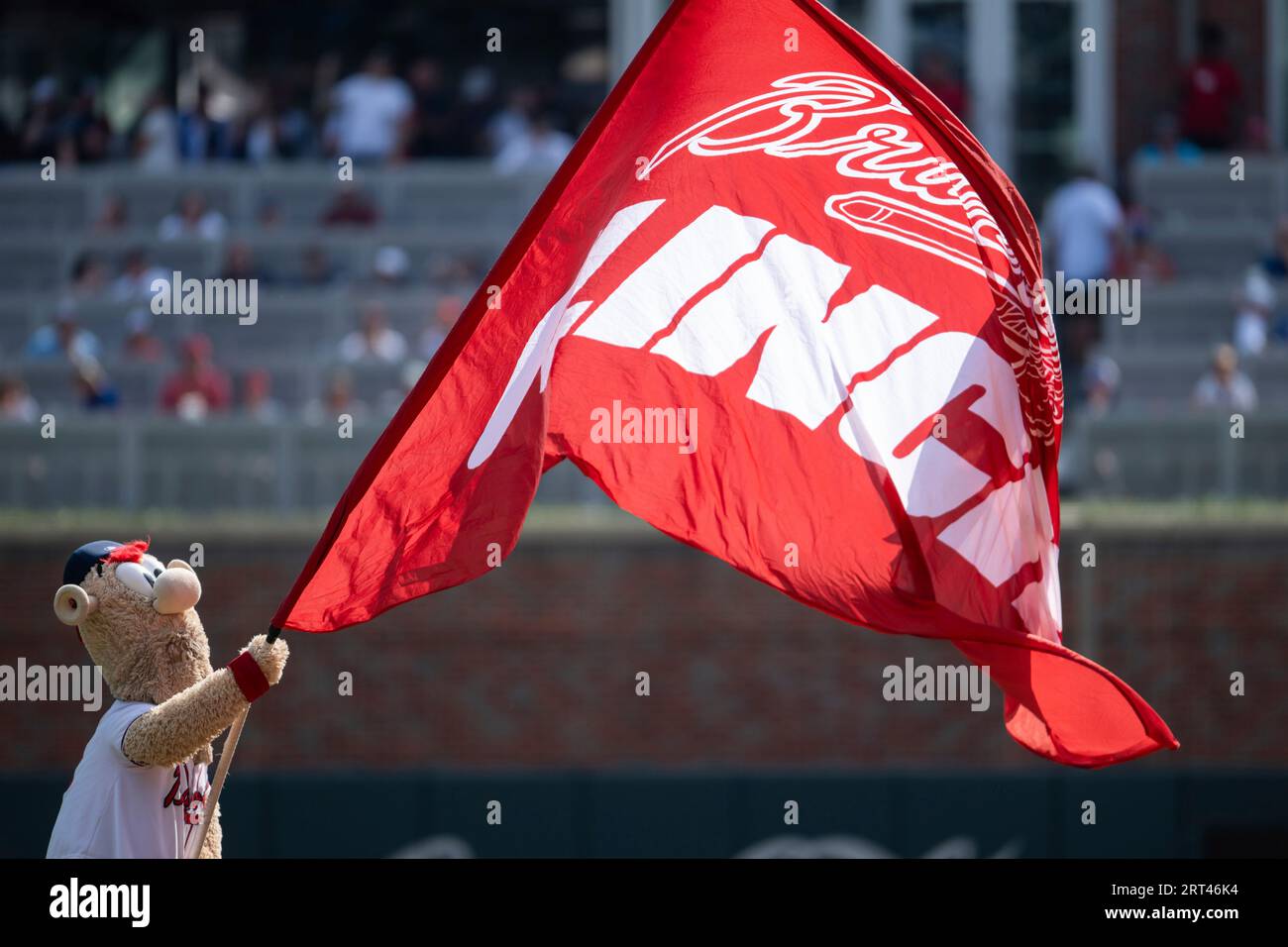 Atlanta Braves mascot Blooper waves a flag after victory over the  Pittsburgh Pirates in a baseball game, Sunday, Sept. 10, 2023, in Atlanta.  (AP Photo/Hakim Wright Sr Stock Photo - Alamy