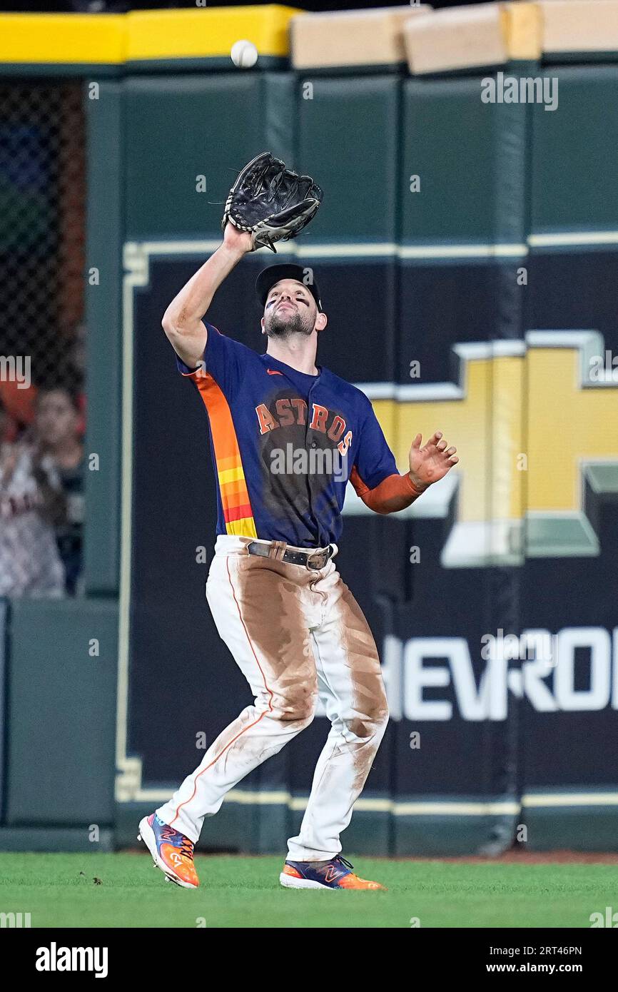 Houston Astros center fielder Chas McCormick catches a fly ball hit by San  Diego Padres' Luis Campusano during the sixth inning of a baseball game,  Sunday, Sept. 10, 2023, in Houston. (AP