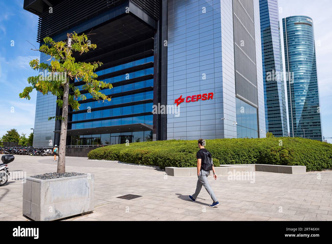 Madrid, Spain. 01st Sep, 2023. A man walks past in front of the Cepsa