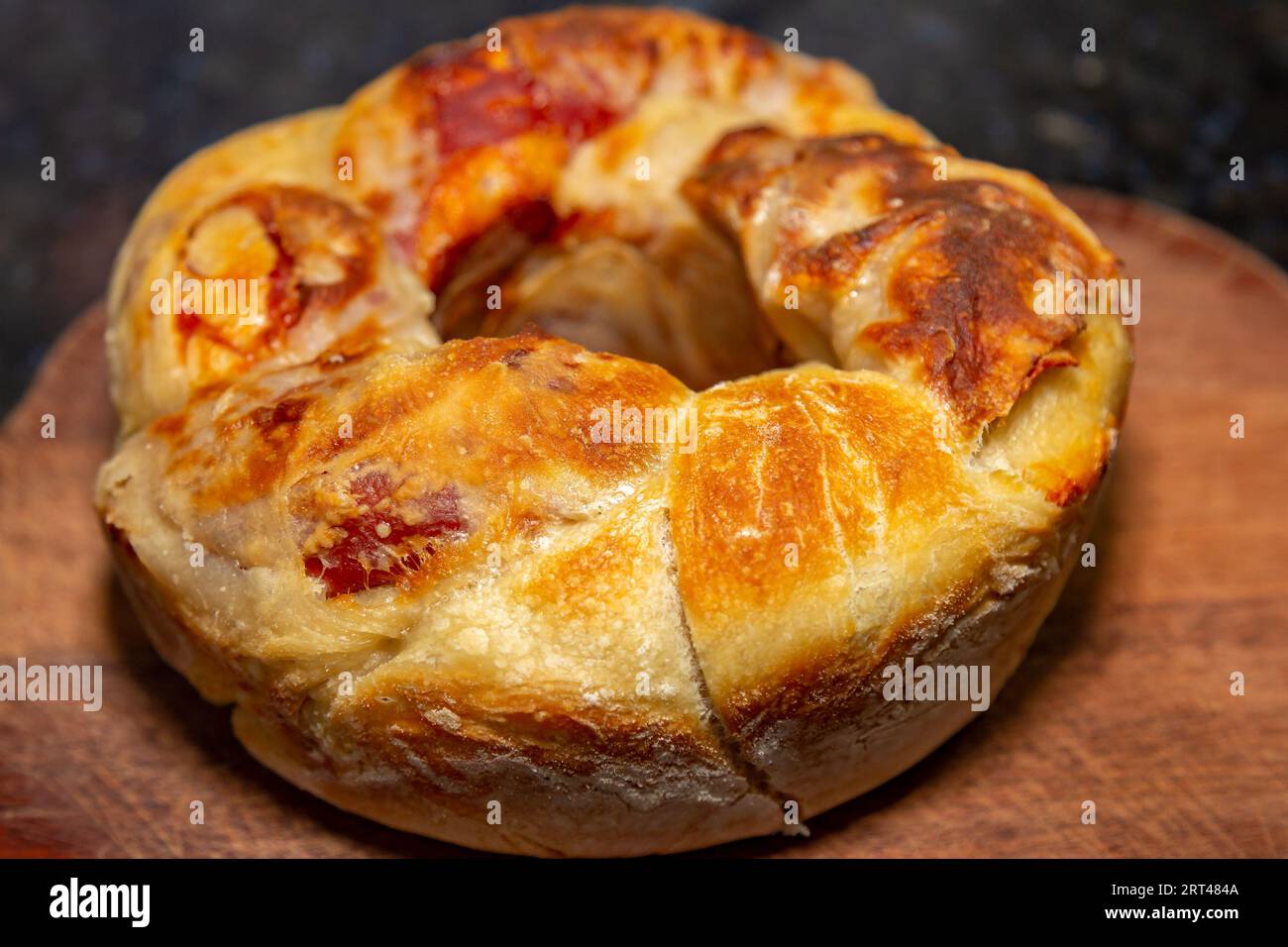 Traditional rustic pepperoni sausage bread Stock Photo Alamy