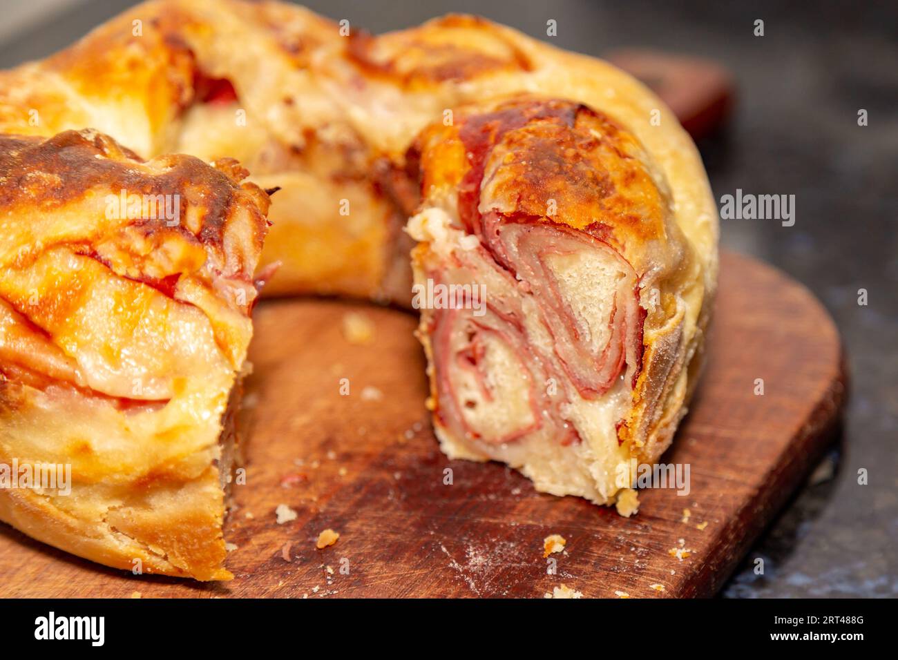 Traditional rustic pepperoni sausage bread Stock Photo Alamy