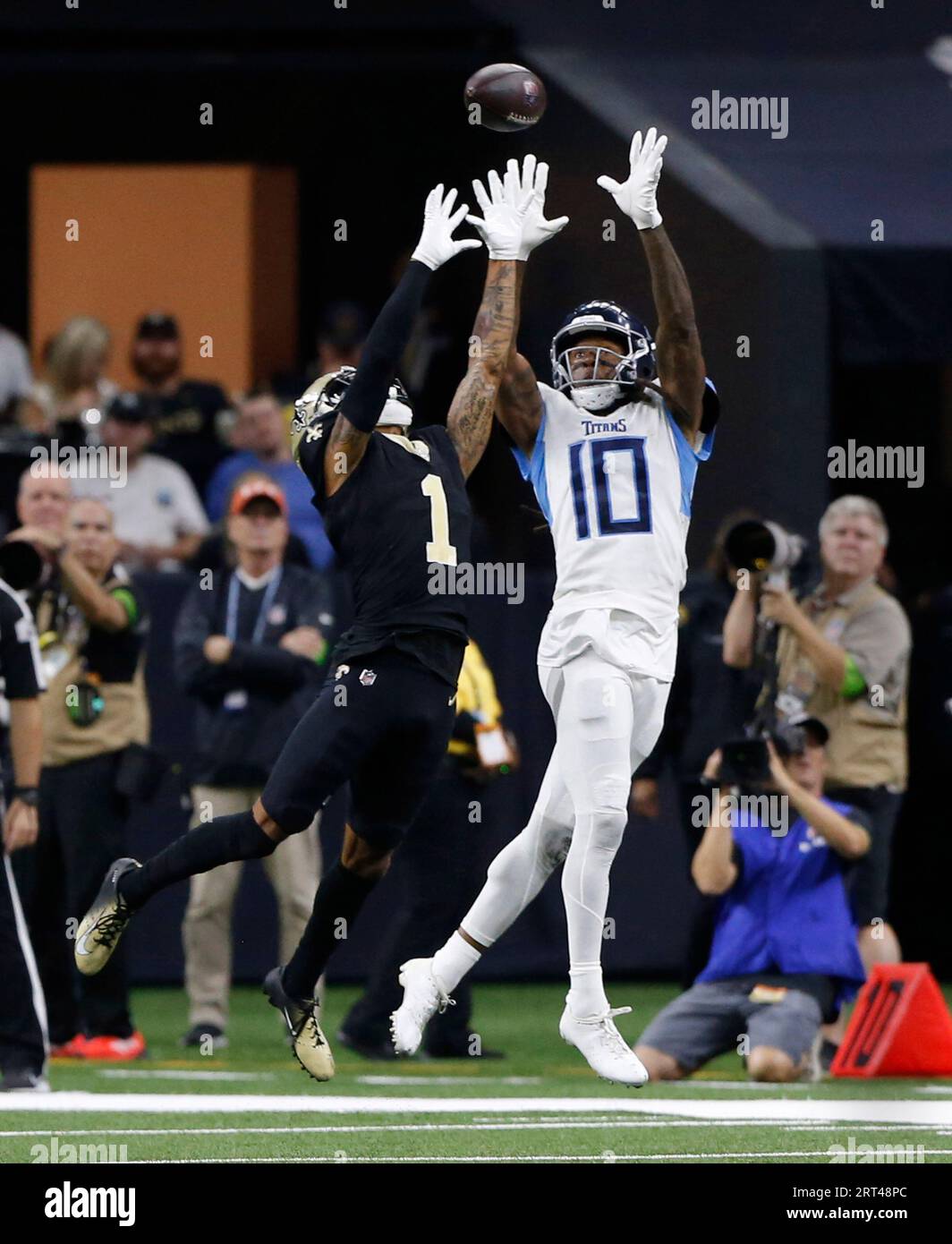 New Orleans, United States. 08th Nov, 2022. New Orleans Saints cornerback  Alontae Taylor (27) tackles Baltimore Ravens quarterback Lamar Jackson (8)  at the Caesars Superdome in New Orleans on Thursday, November 7, 2022.  Photo by AJ Sisco/UPI