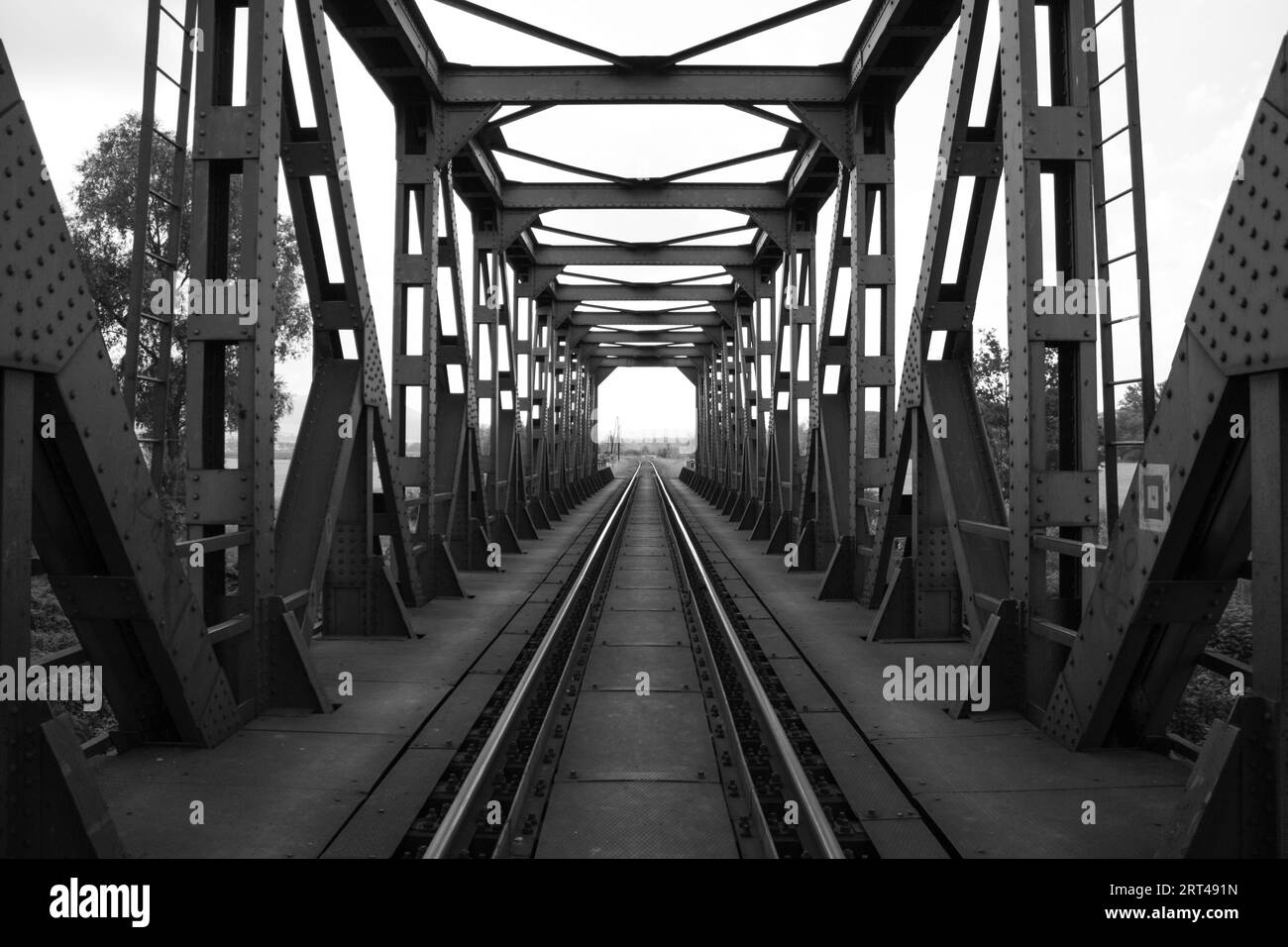 A railway bridge in Komárany, Slovakia. Stock Photo