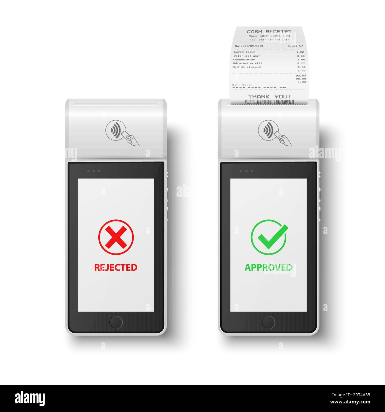 Vector 3d White NFC Payment Machine with Rejected and Approved Status