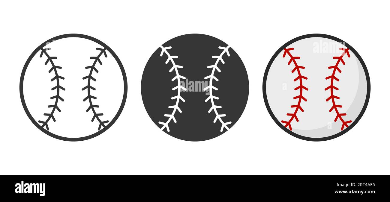 Vector Cartoon Baseball Set Closeup Isolated. Black and White and Color Baseball Sports Ball, Design Templates for Logo, Baseball Sports Equipment Stock Vector