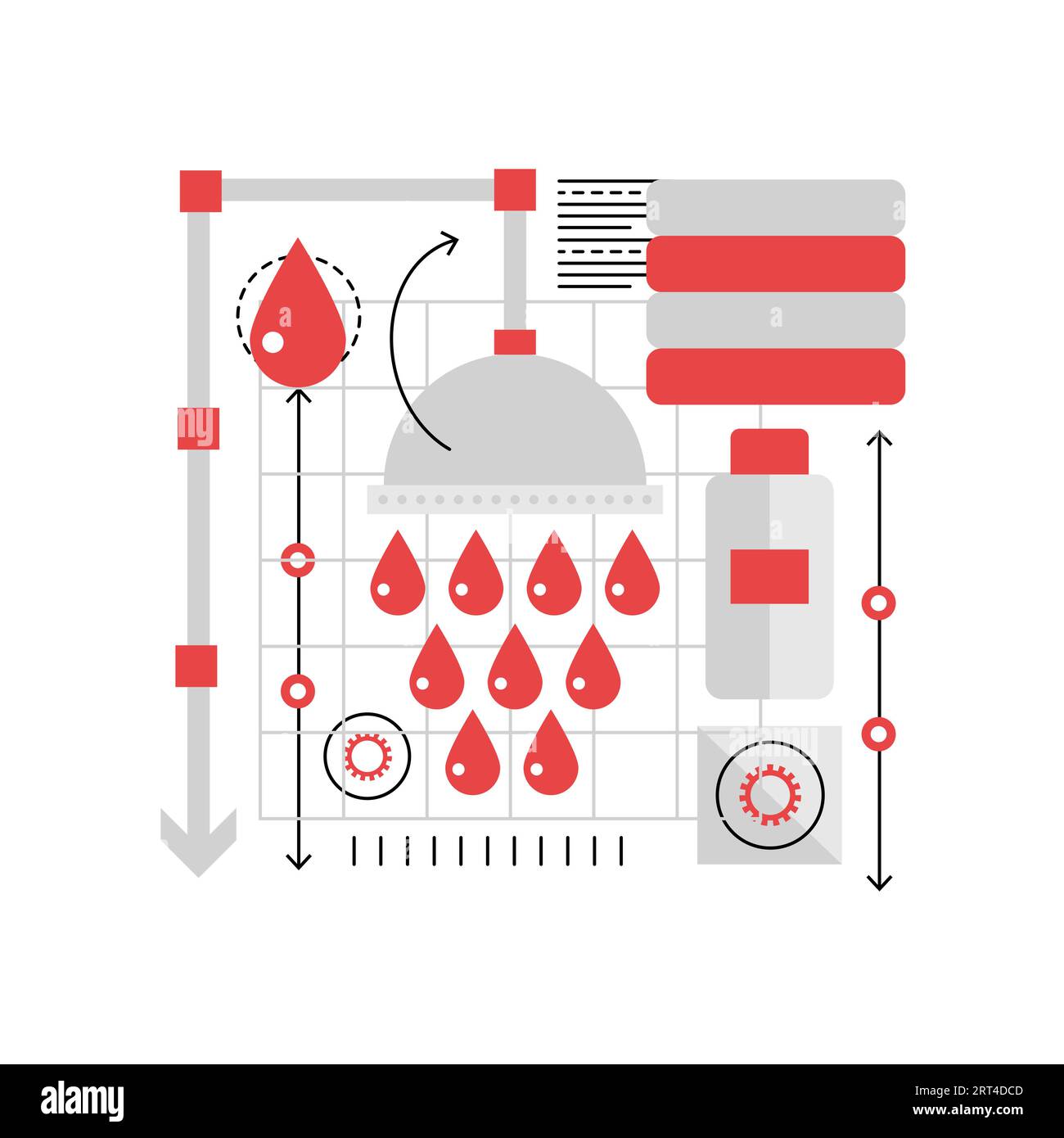 Hotel shower bathroom. Bathing hotel amenities, room service vector ...