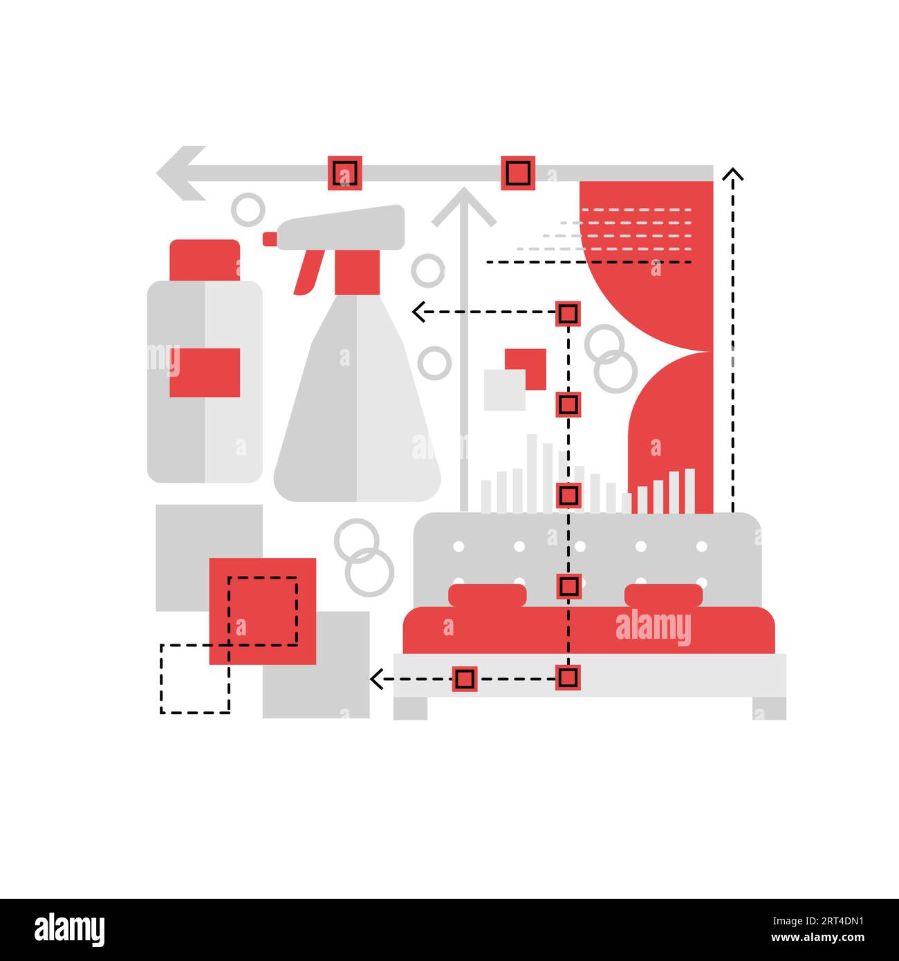 Hotel room cleaning. Hotel service and amenities, housekeeping service vector illustration Stock