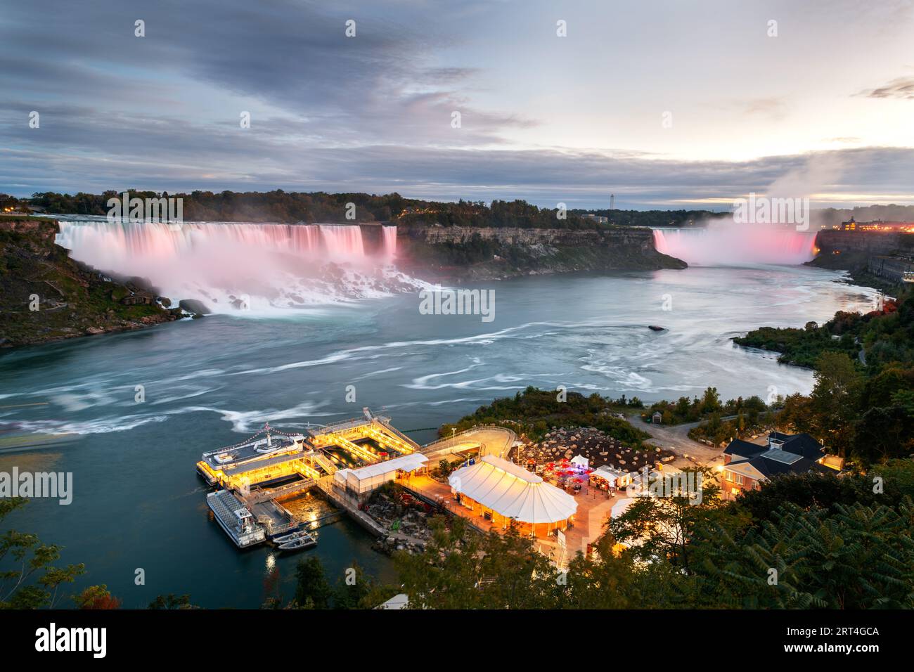 Famous Niagara falls at dusk shows and attractions Stock Photo Alamy