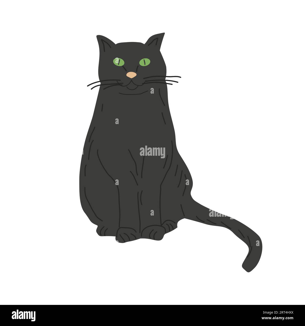 Cat is drawn in a sits position. Cat black. Design banner, poster, pet