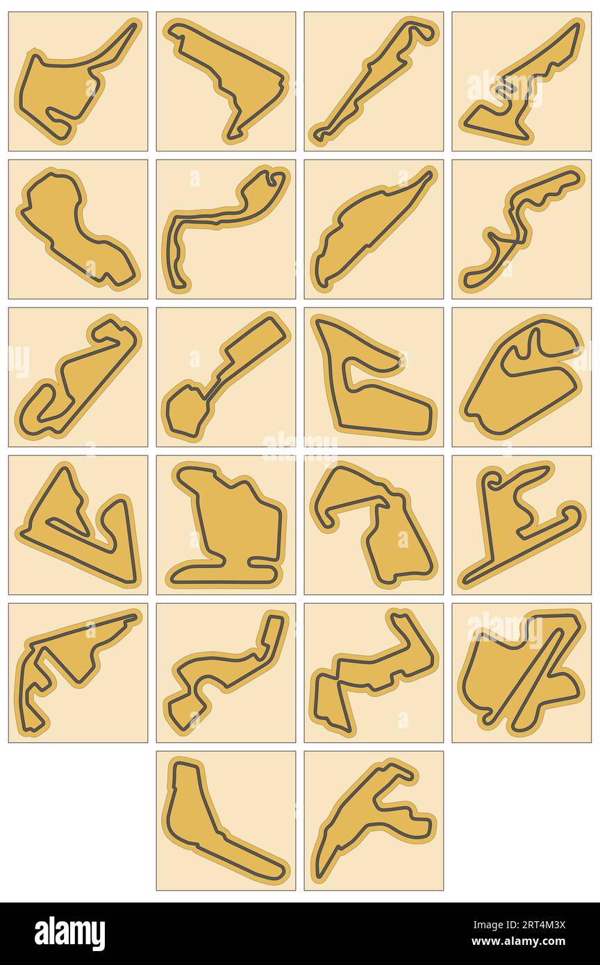 Racing circuit map collection for cnc laser cut or print vector illustration Stock Vector