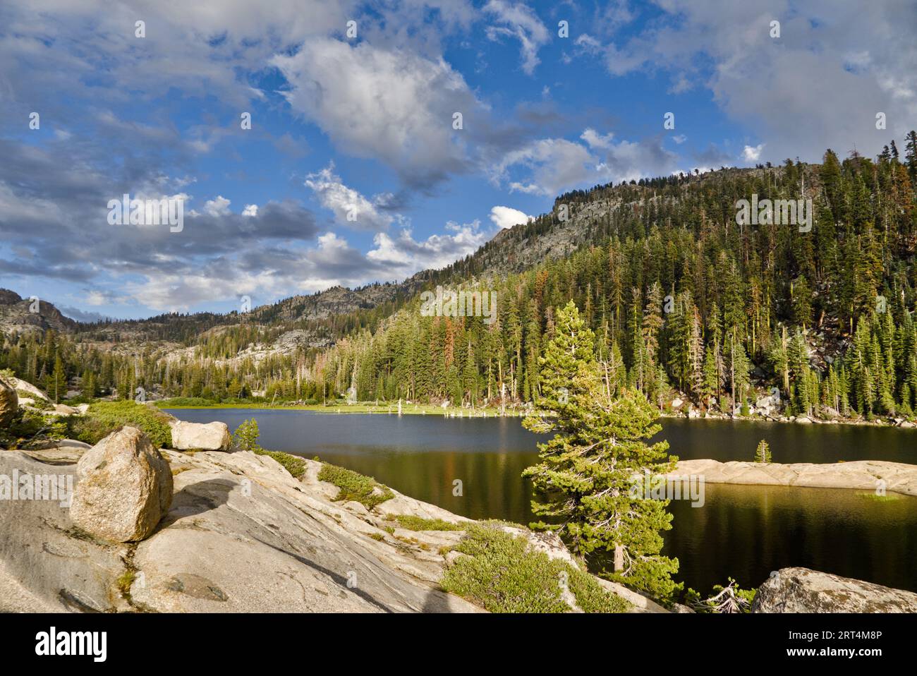 Bear Lake under blue sky with white clouds in Emigrant Wilderness Stock ...