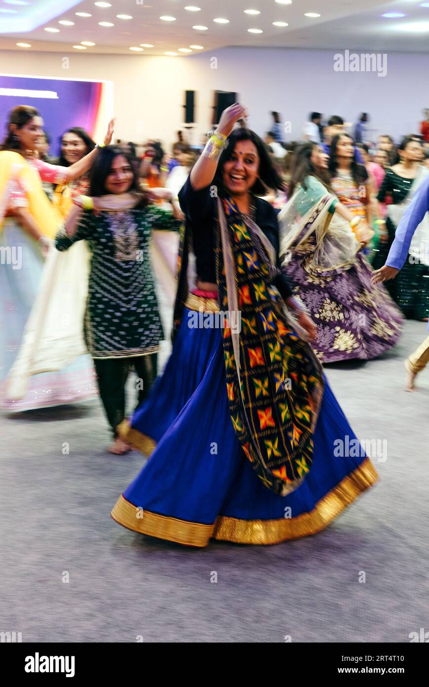London, UK. 10th September 2023.  Hundreds of attendees celebrate the lead up to Navratri with a “Pre Navratri” evening of dance, song, and traditional fashion and food. Performers included the “Garba Queen” Kinjal Dave, and Nilesh Gadhvi. © Simon King/ Alamy Live News Stock Photo