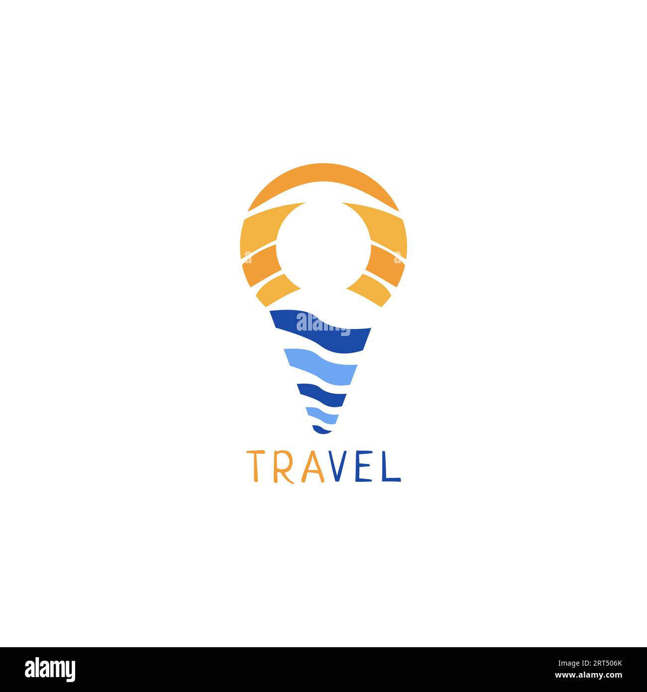 Travel logo with shapes like sea, sun, location and people. Stock Vector