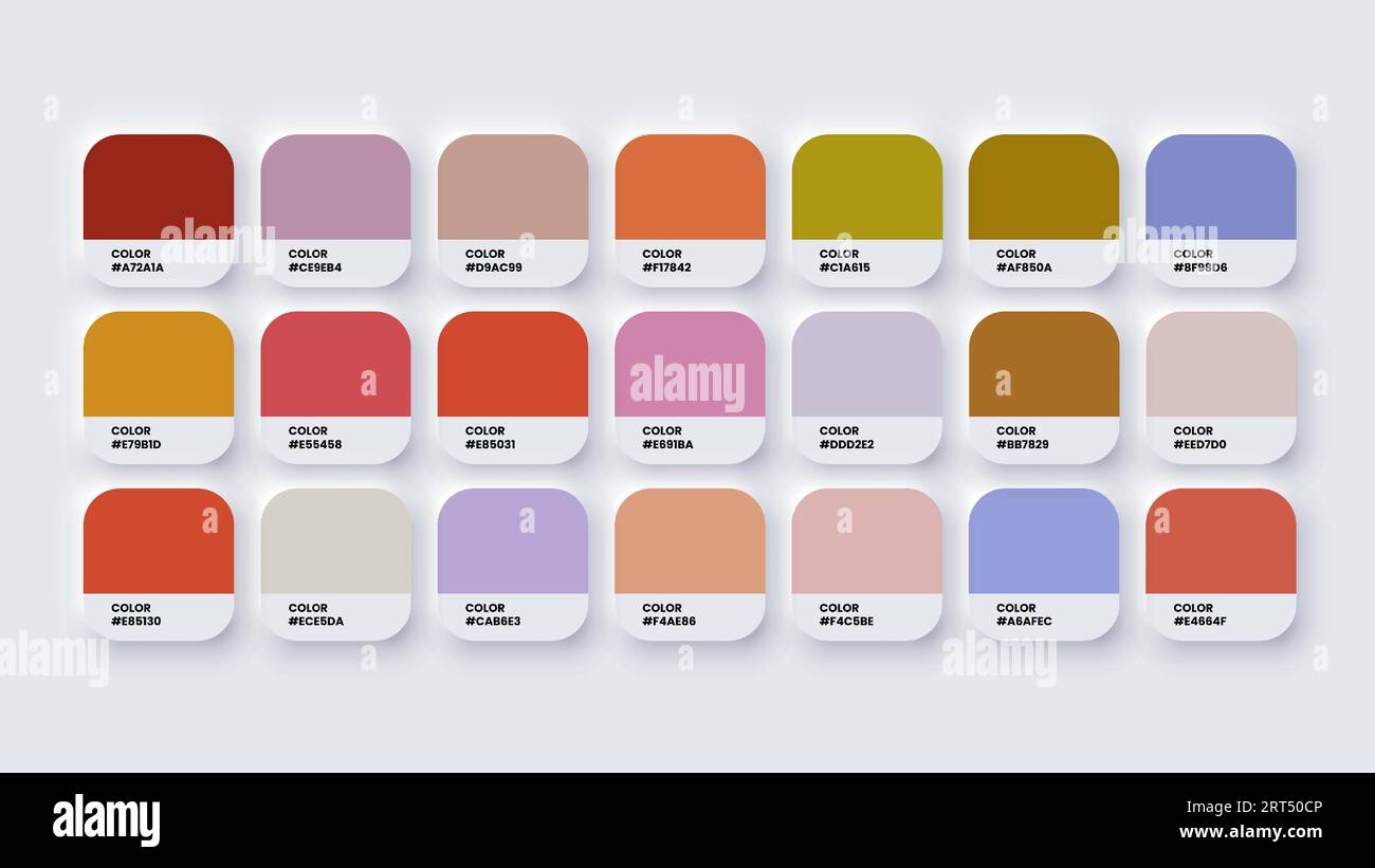 Color Palette, Color Swatches in RGB, HEX Colors, Paint Color Palette, Bright Colour in HEX Codes Catalog, Pastel Color Tones Stock Vector