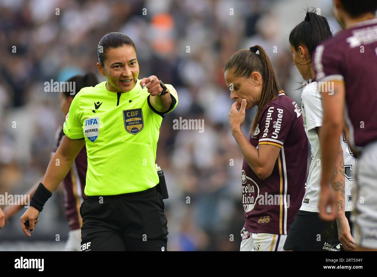 SAO PAULO, BRAZIL - SEPTEMBER 10: Referee Edina Alves Batista reacts during a match between Corinthians and Ferroviaria as part of final of Brazilian League Serie A at Neo Química Arena on September 10, 2023 in São Paulo, Brazil. (Photo by Leandro Bernardes/PxImages) Credit: Px Images/Alamy Live News Stock Photo