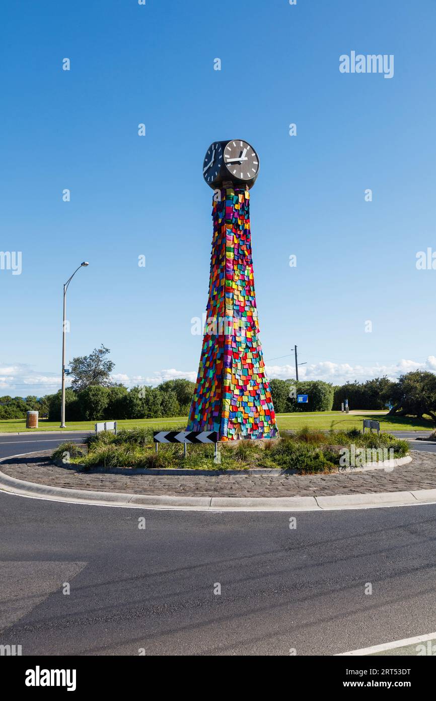 Yarn Bombing on Black Rock clock tower Stock Photo Alamy