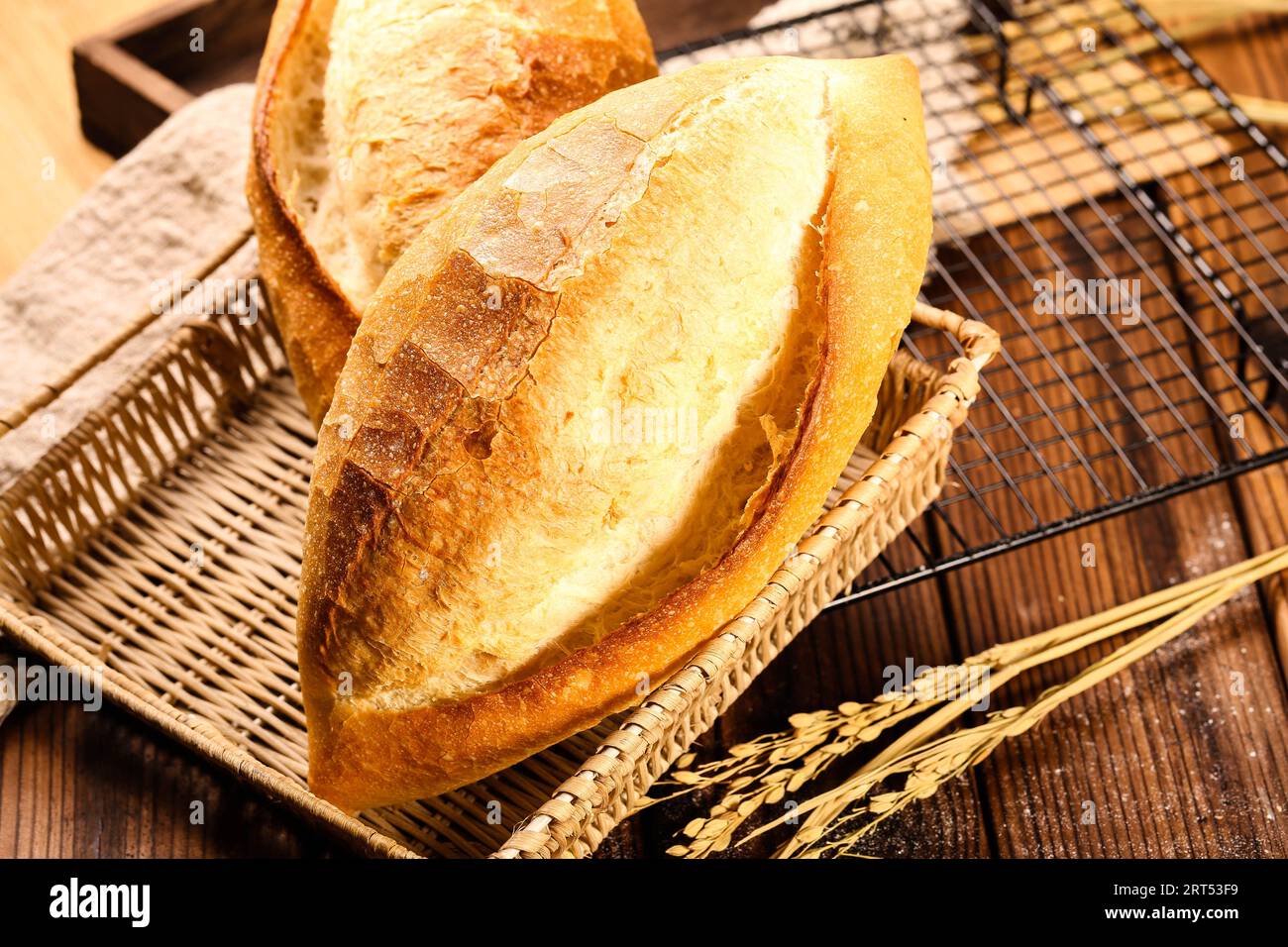 Vintage bread photo, original raw wheat bread, hi res photo Stock Photo
