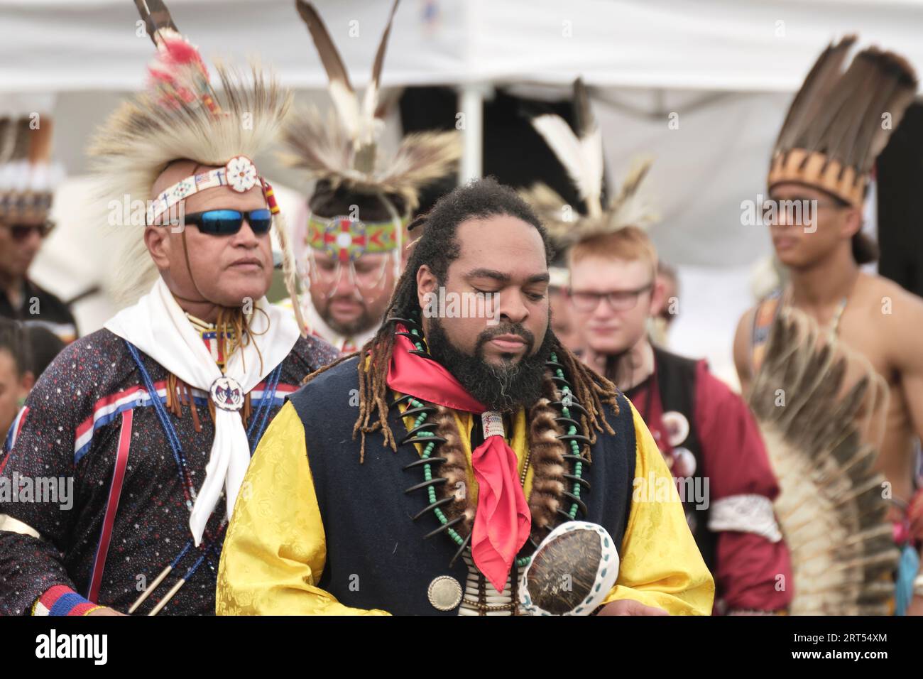 Traditional dancers at the Nanticoke Powwow 2023, Milton, Delaware USA. Stock Photo