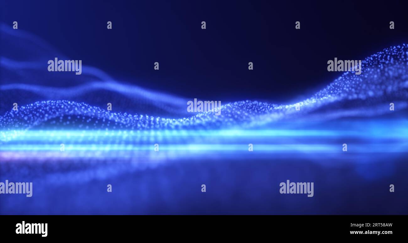 Abstract blue energy waves from particles of futuristic hi-tech glowing ...