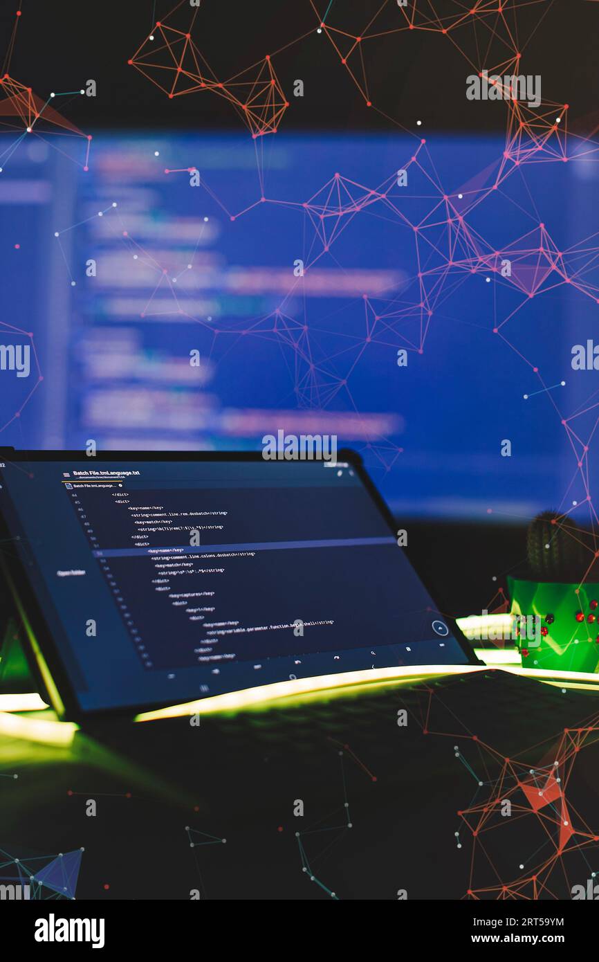 Server logs analysis. Closeup developing programming and coding technologies. Developer working on web sites codes in office. Stock Photo