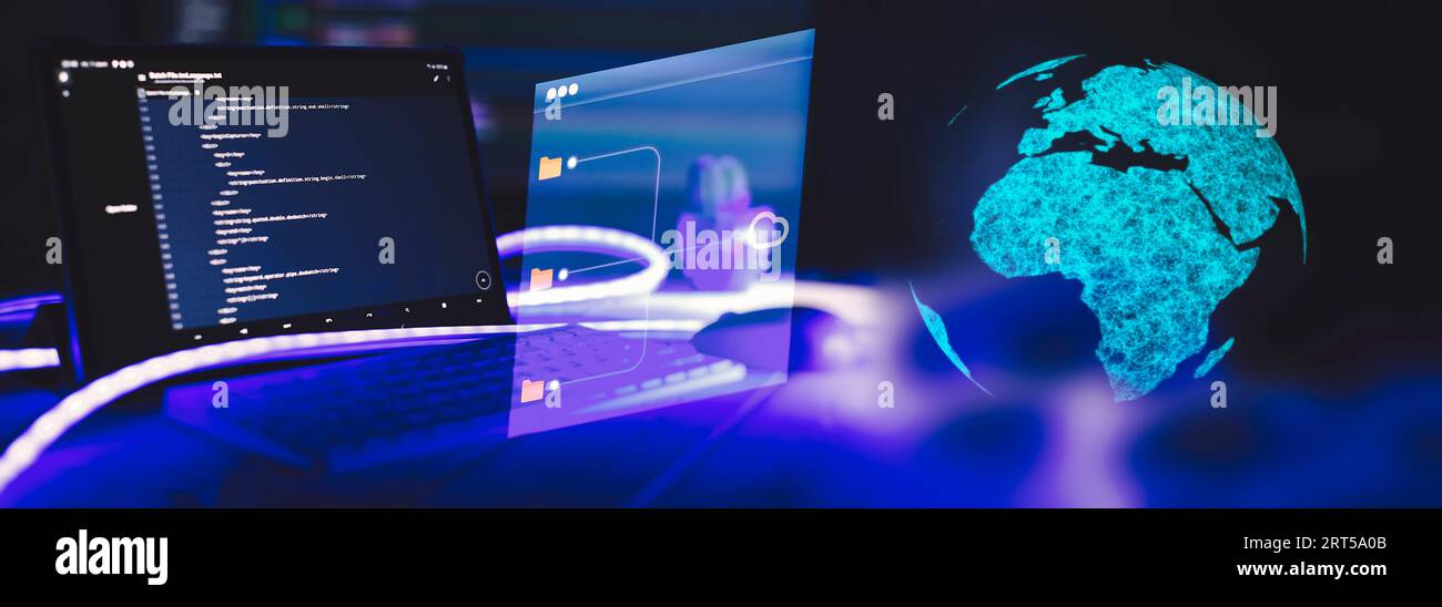 Server logs analysis. Closeup developing programming and coding technologies. Developer working on web sites codes in office. Stock Photo