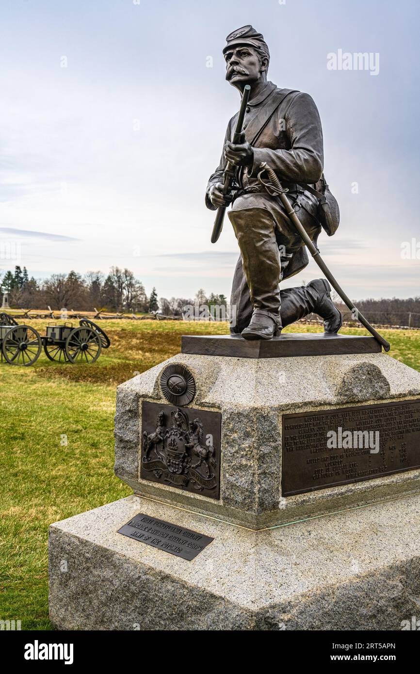 First Pennsylvania Cavalry Memorial at Gettysburg National Military Park in Gettysburg, Pennsylvania. (USA) Stock Photo