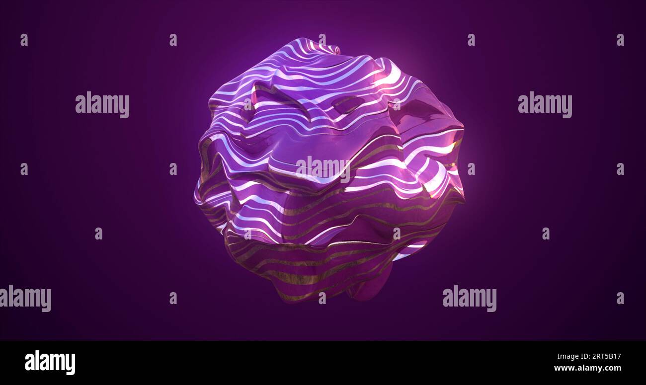 Morphing of a purple sphere, a ball of molten fluid iridescent ...