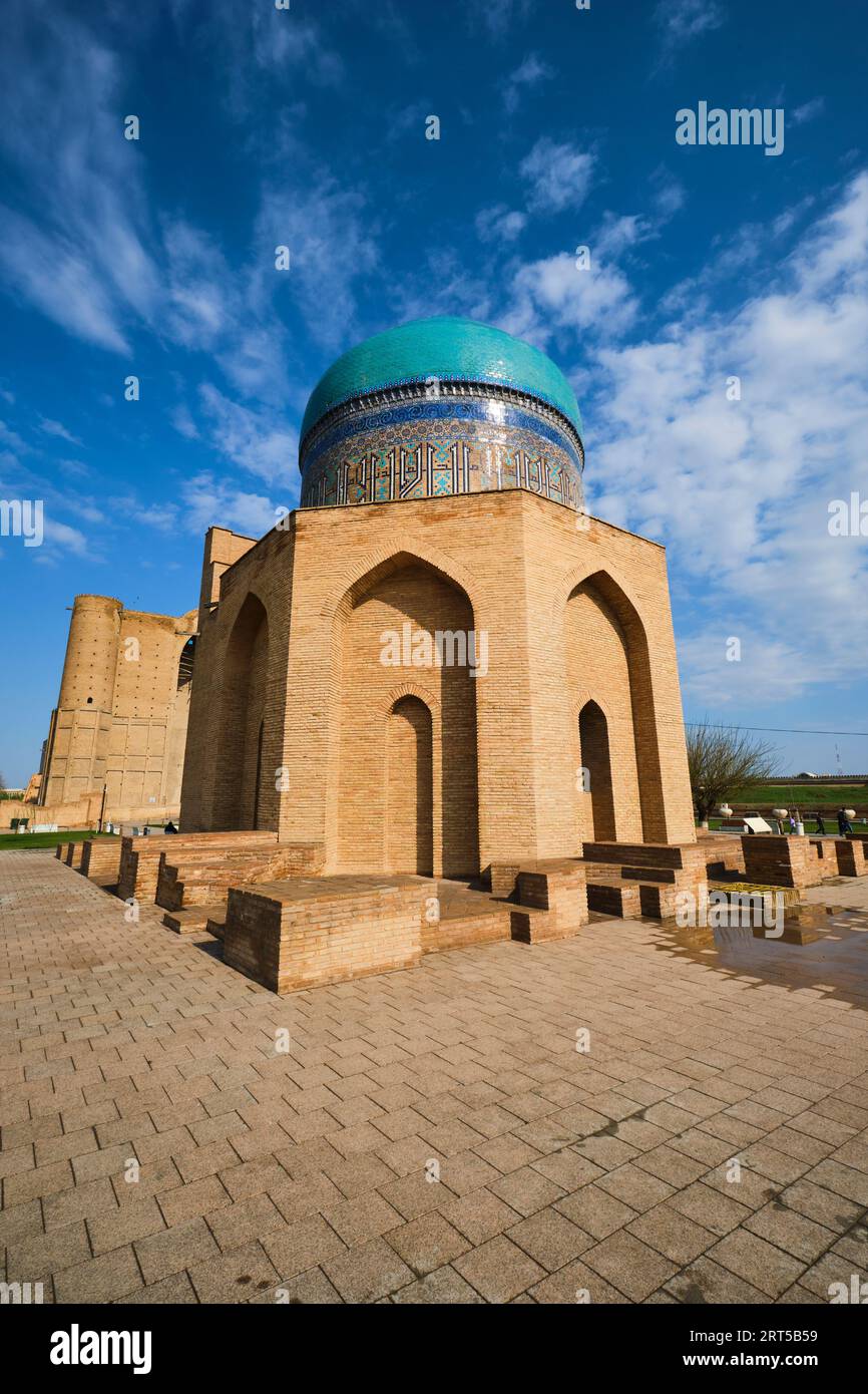 Exterior view in the morning with green tile dome. At the Rabia Sultan ...