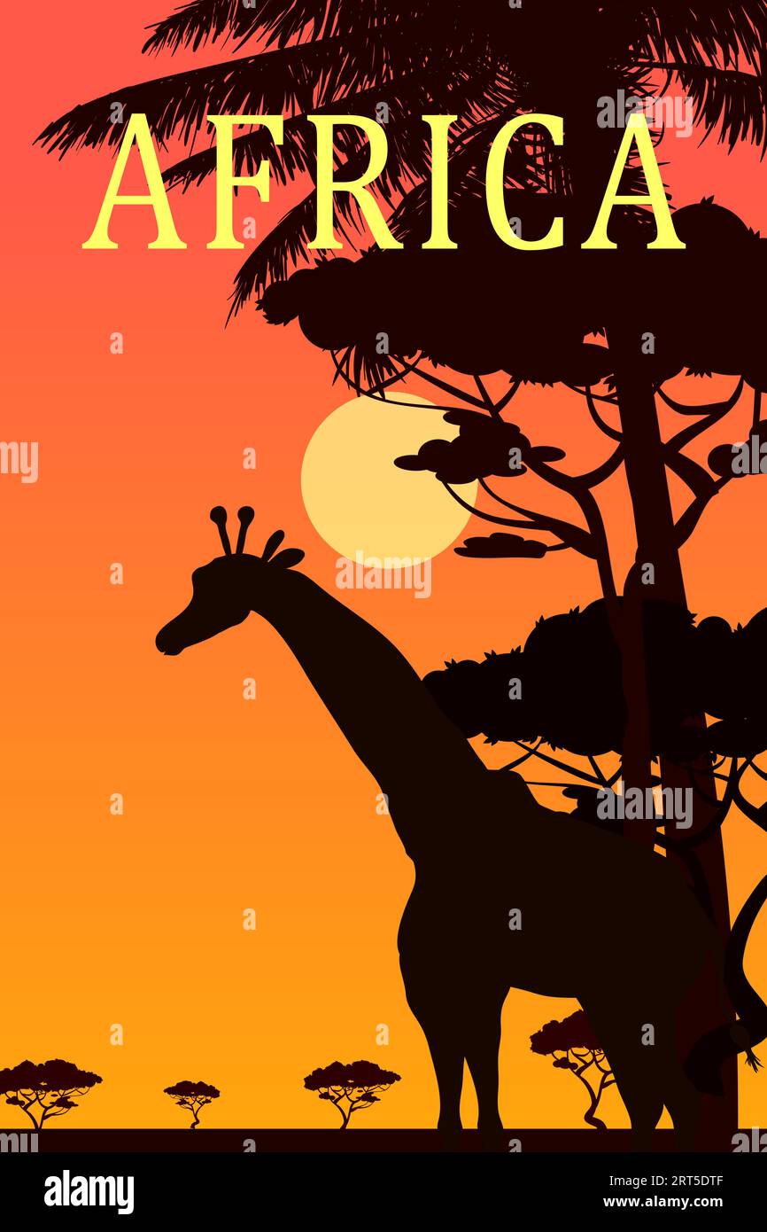 Travel poster Africa savanna sunset Stock Vector
