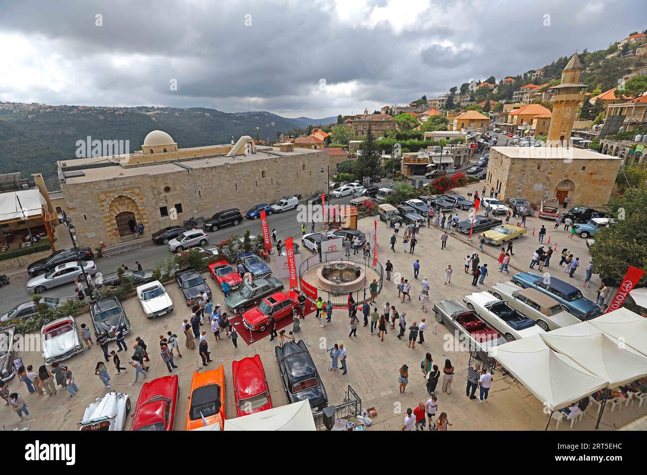 Deir El Qamar, Lebanon. 10th Sep, 2023. People visit a classic car show held in Deir el Qamar, Mount Lebanon Governorate, Lebanon, on Sept. 10, 2023. A classic car show was held Sunday in Deir el Qamar, a historic town in south-central Lebanon, featuring about 50 classic cars from different eras. Credit: Bilal Jawich/Xinhua/Alamy Live News Stock Photo