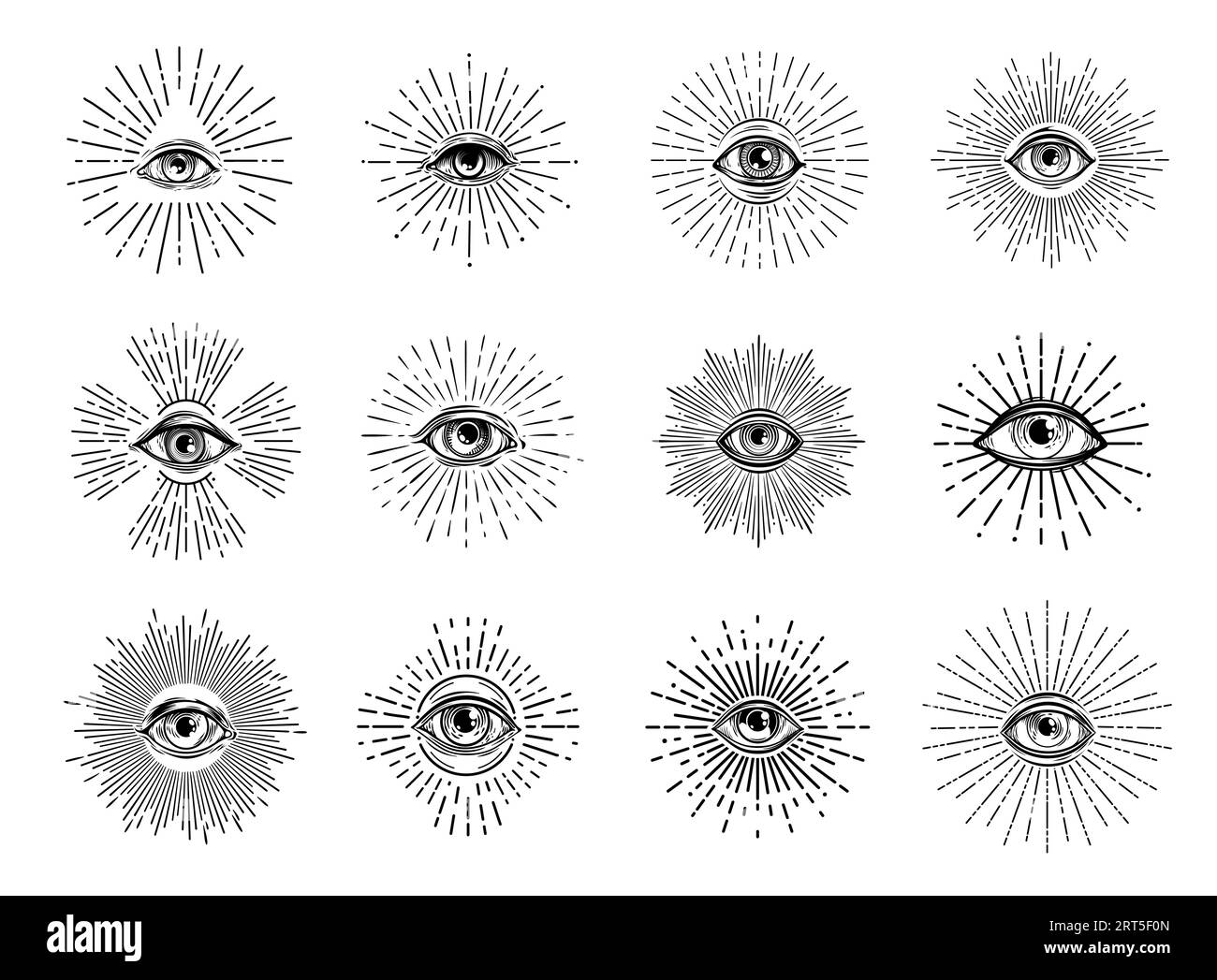 Providence illuminati eye. Esoteric occult symbols, mason tattoos with all seeing eye of God